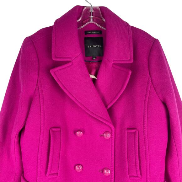 NEW Talbots Wool Blend Double Breasted Pea Coat Hot Pink Size 12 - Picture 3 of 12